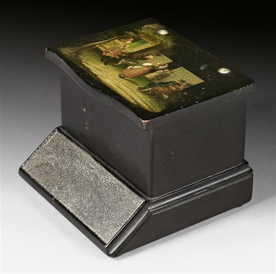 Appraisal: MATCH BOX Russia circa Wood with black lacquer Interior lacquered