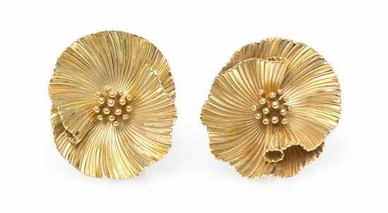 Appraisal: A Pair of Karat Yellow Gold Flower Earclips in a