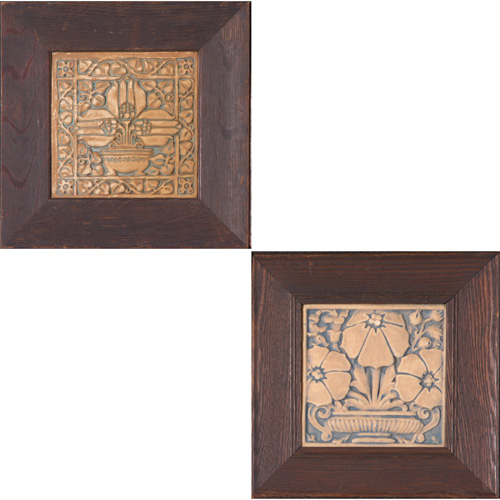 Appraisal: BATCHELDER CAL ART Two tiles modeled with floral patterns on