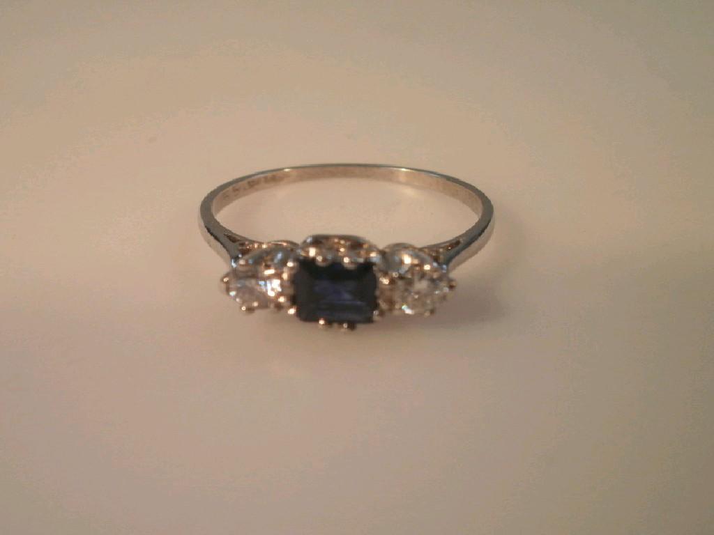 Appraisal: A three stone sapphire and diamond dress ring to shank