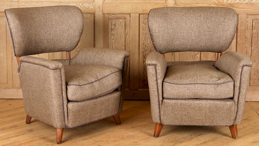 Appraisal: PAIR ITALIAN UPHOLSTERED CLUB CHAIRS C A pair of Italian