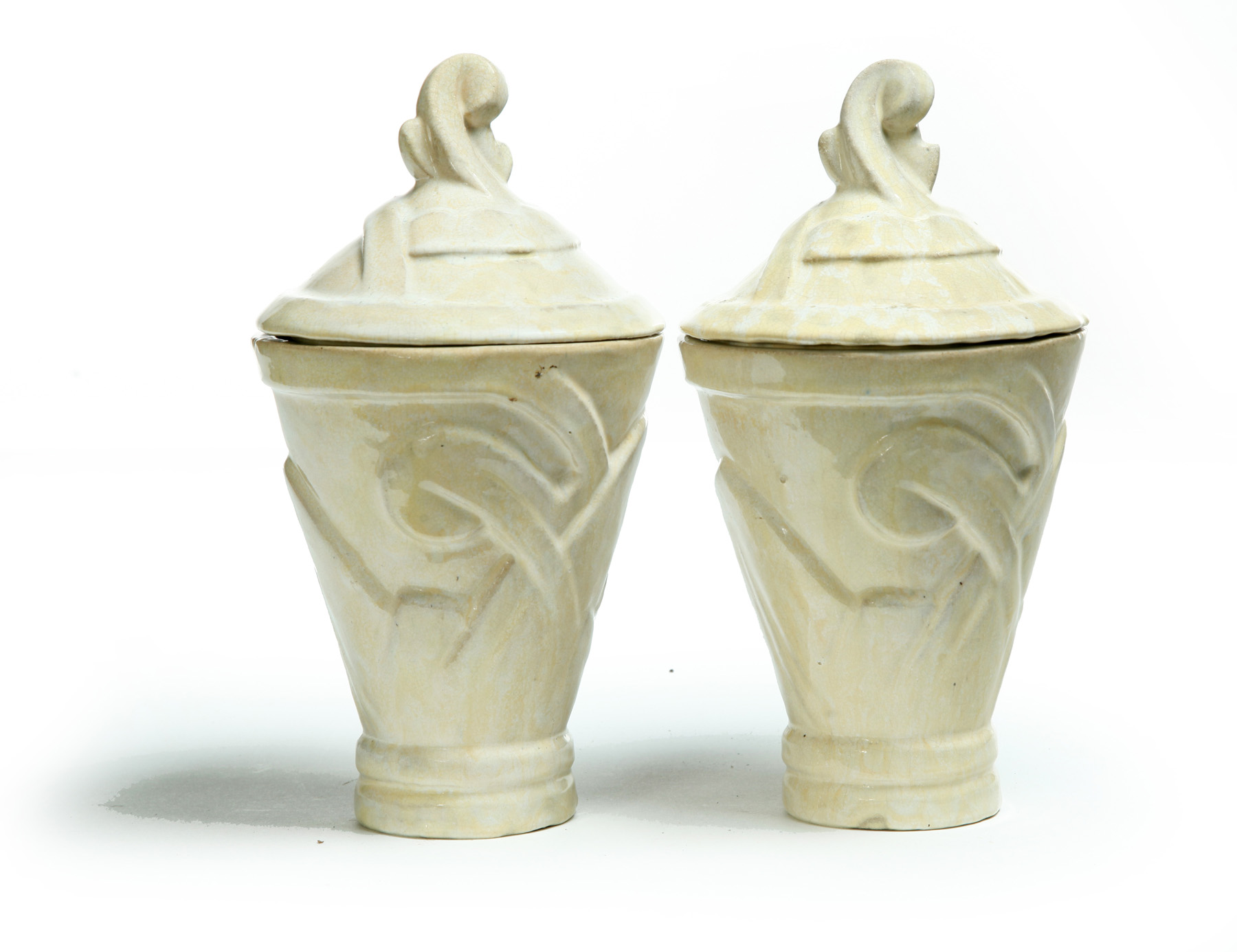 Appraisal: PAIR OF ART DECO COVERED URNS BY JUANITA GONZALES LOUISIANA