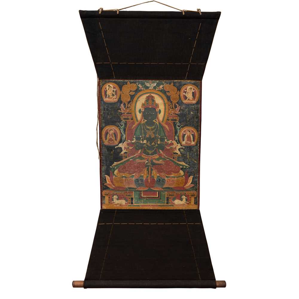 Appraisal: THANGKA DEPICTING VAJRADHARA QING DYNASTY TH CENTURY the dark blue-skinned