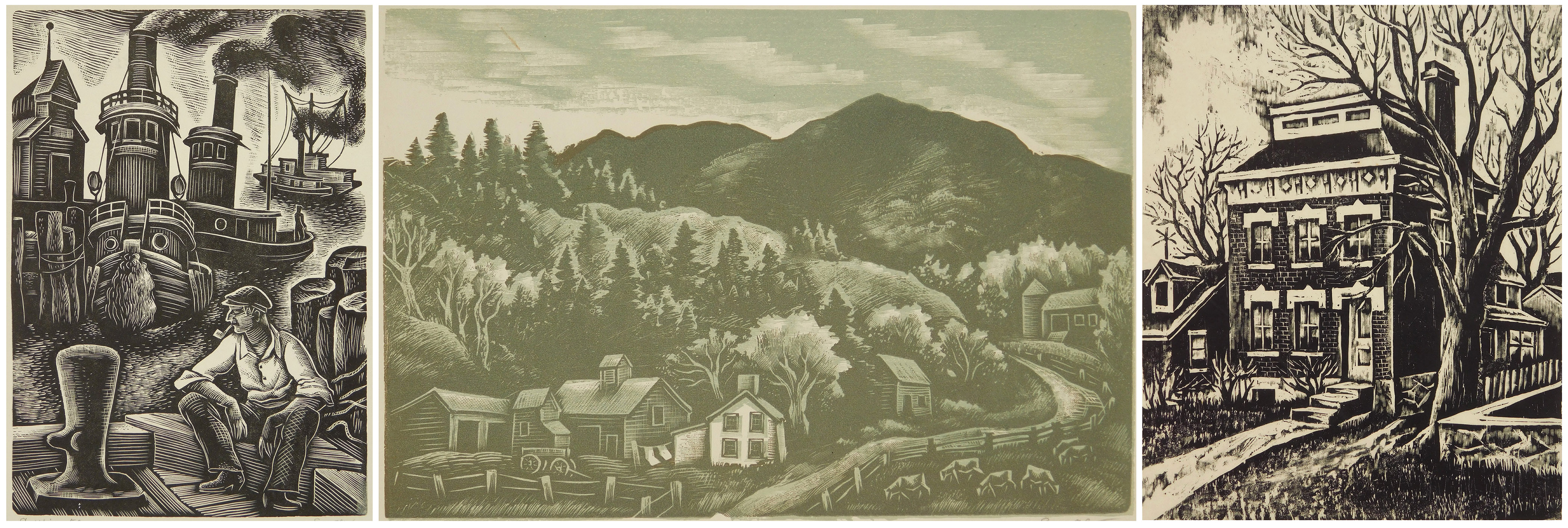 Appraisal: Isaac Sanger - ''Vermont Hills''- chiaroscuro wood engraving signed titled