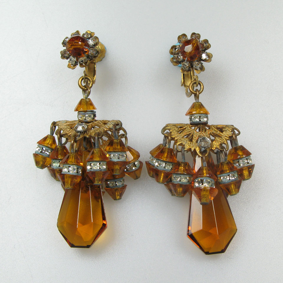 Appraisal: Pair Of Miriam Haskell Screw-Back Earrings set with amber crystal