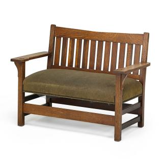 Appraisal: GUSTAV STICKLEY V-back loveseat GUSTAV STICKLEYV-back loveseat Eastwood NY ca