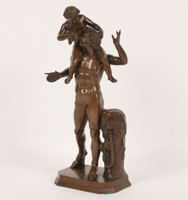 Appraisal: Bronze statue of Silenus holding an attached cymbal and carrying