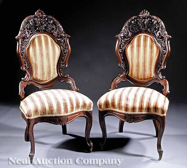 Appraisal: A Pair of American Rococo Carved and Laminated Mahogany Side