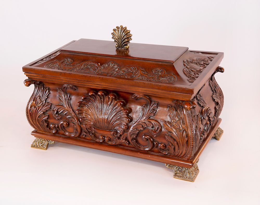 Appraisal: Modern Asian Carved Wood Box Exclusive on Bidsquare Modern Asian