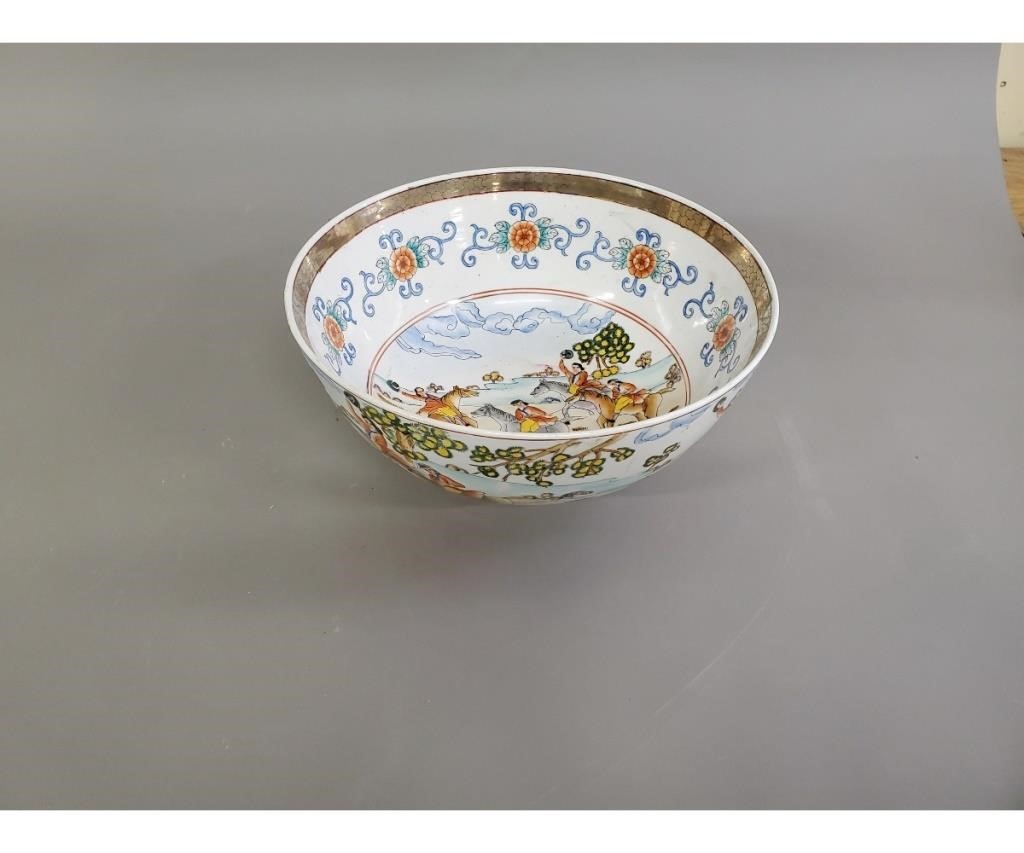 Appraisal: Chinese porcelain bowl decorated with colorful fox hunting scenes th