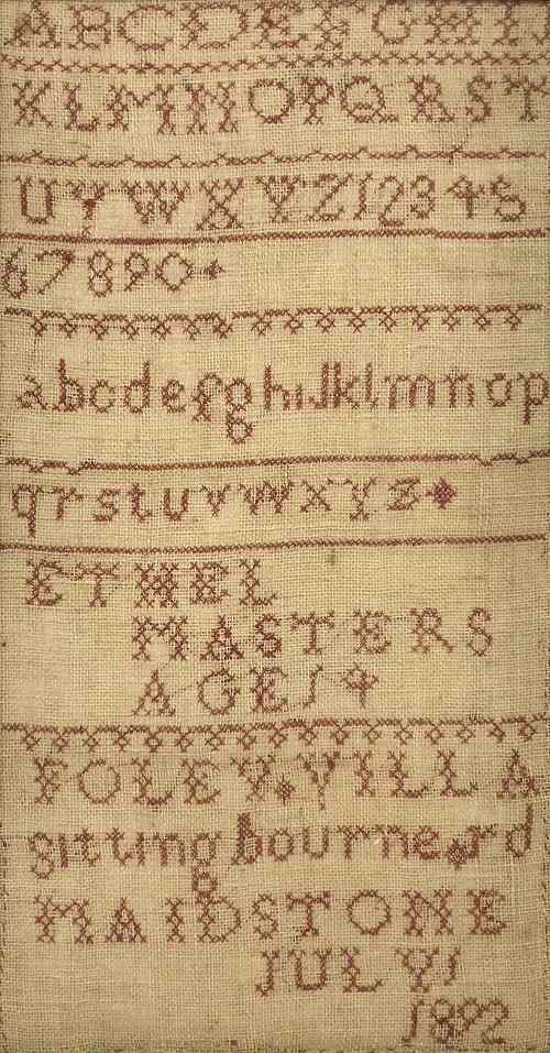 Appraisal: A late Victorian needlework sampler by ''Ethel Masters July ''