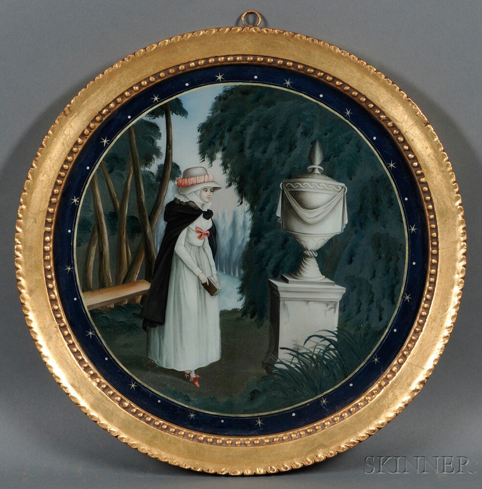 Appraisal: Reverse-painted Glass Mourning Picture Chinese School early th century circular