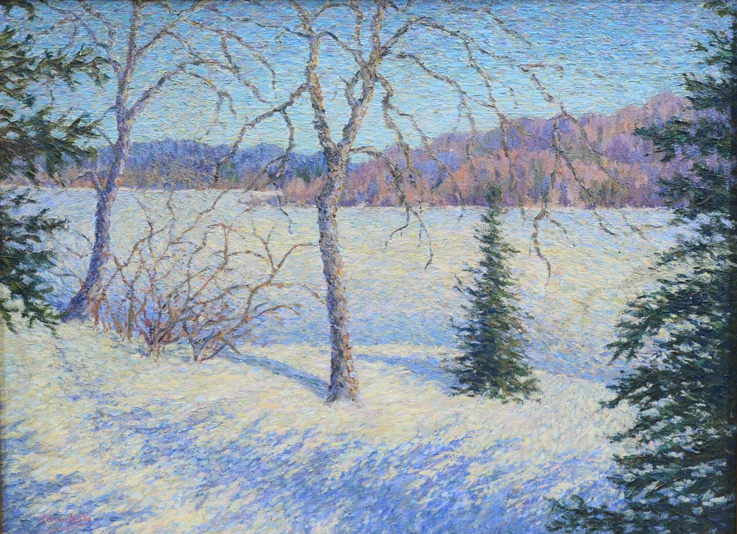 Appraisal: E Brian Kelly Canadian b oil on canvas Winter Woods