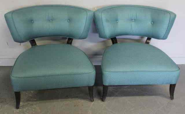 Appraisal: Pair of Midcentury Upholstered Chairs with BlackLacquer Frames In the