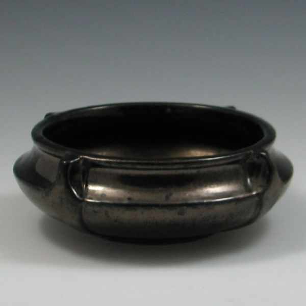 Appraisal: Art Pottery Bowl with Metallic Glaze unmarked five small glaze