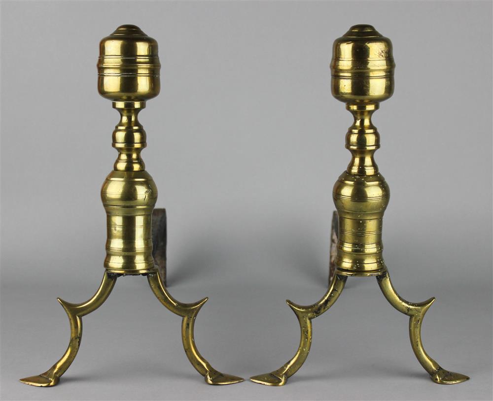 Appraisal: PAIR OF SMALL ANDIRONS WITH LEAF FEET a fine diminutive