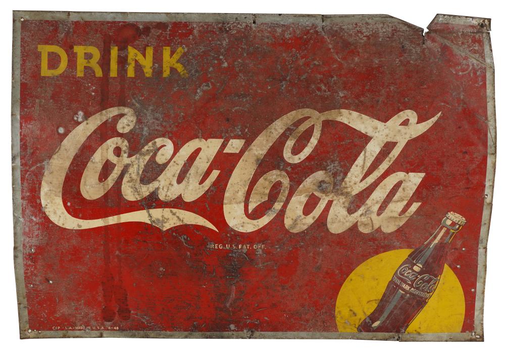 Appraisal: DRINK COCA-COLA SIGNCondition with dents bending and oxidation x inches