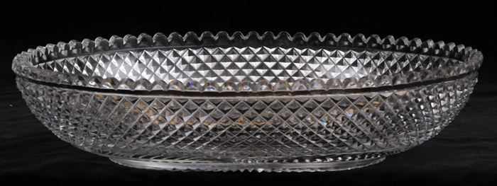 Appraisal: REGENCY CUT-GLASS OVAL EPERGNE BOWL With lobed rim diamond-faceted surface