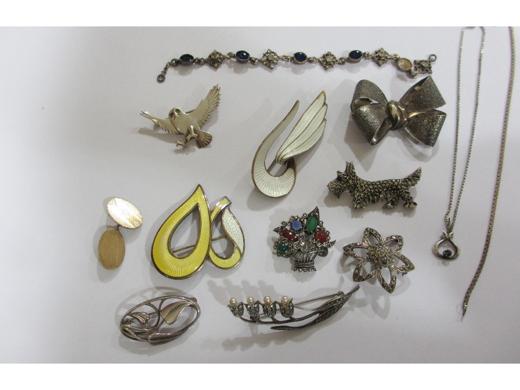 Appraisal: Lot of silver items to include two enamelled Norwegian brooches