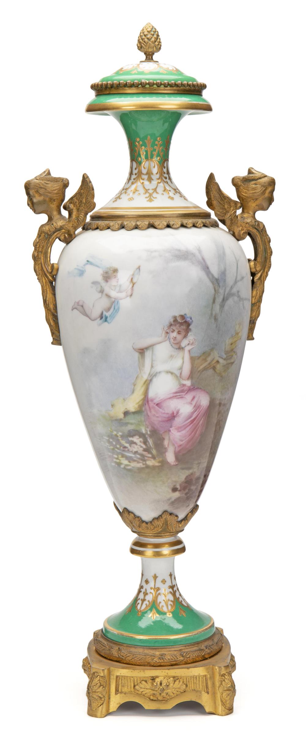 Appraisal: A S vres urn with portrait scene Fourth-quarter th Century