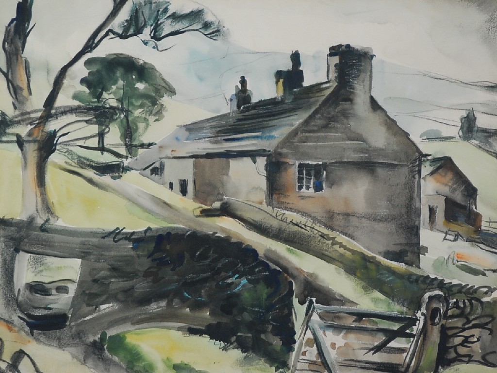 Appraisal: TERRY McGLYNN - WATERCOLOUR Derbyshire cottages signed x cm x