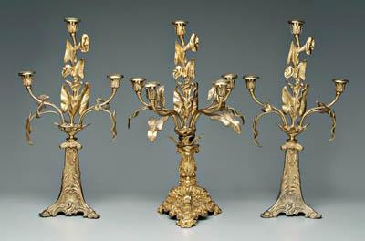 Appraisal: Set of three bronze candelabra large scale central candelabra with