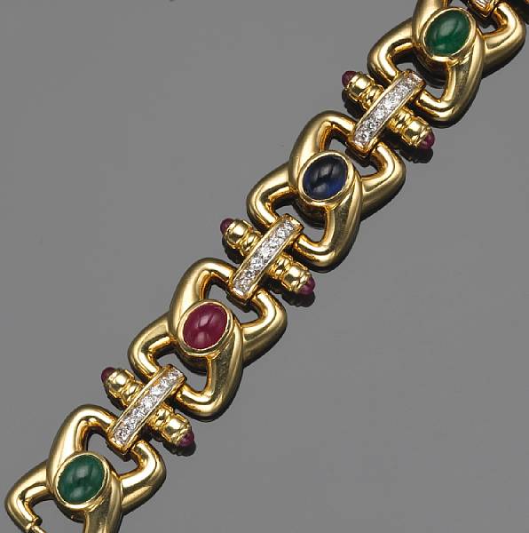 Appraisal: A diamond ruby emerald sapphire and k gold bracelet estimated