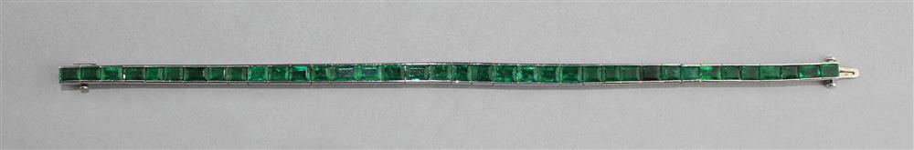 Appraisal: EMERALD BRACELET CHANNEL SET IN PLATINUM the vintage bracelet is