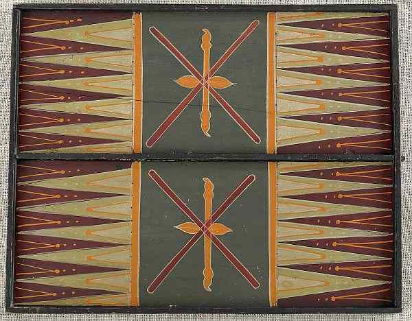 Appraisal: Painted double-sided checkers backgammon gameboard early th c x