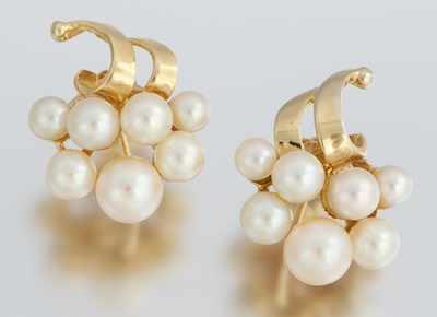 Appraisal: A Pair of Gold and Pearl Ear Clips k yellow