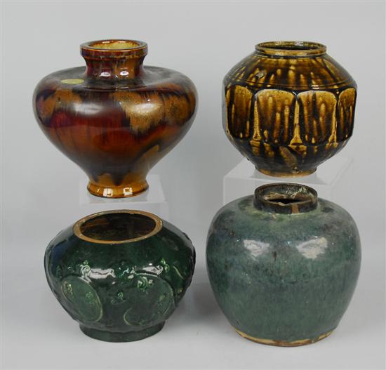 Appraisal: FOUR CHINESE GLAZED POTTERY VASES height of tallest inches Condition