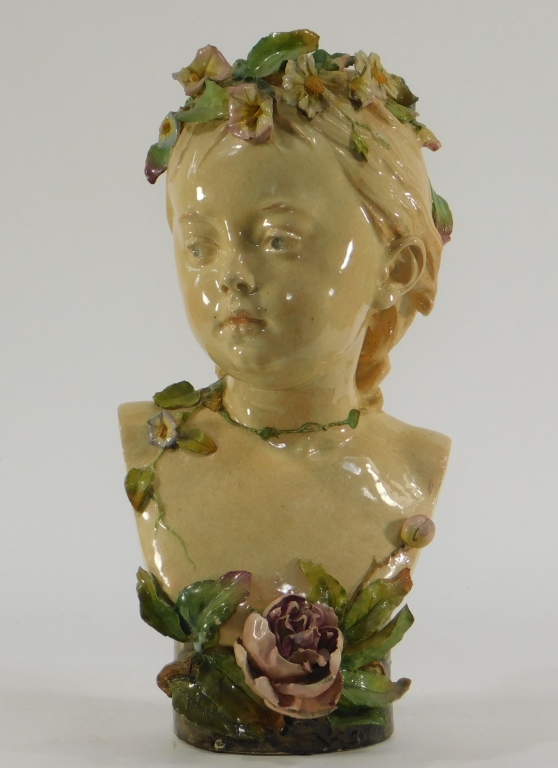 Appraisal: CONTINENTAL MAJOLICA GLAZED POTTERY BUST OF WOMAN Europe Early th