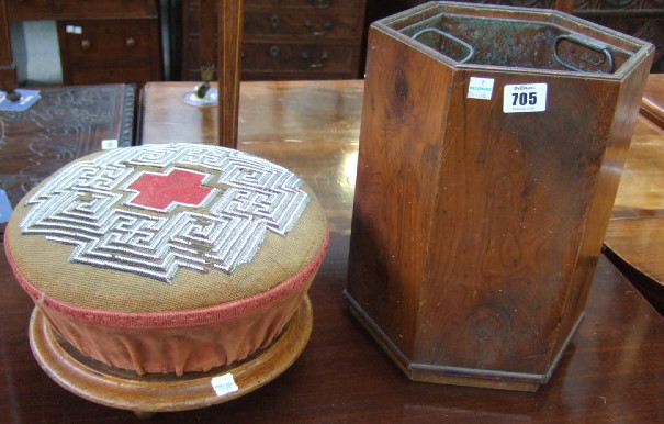 Appraisal: A Victorian circular beadwork footstool and a hexagonal yew coal