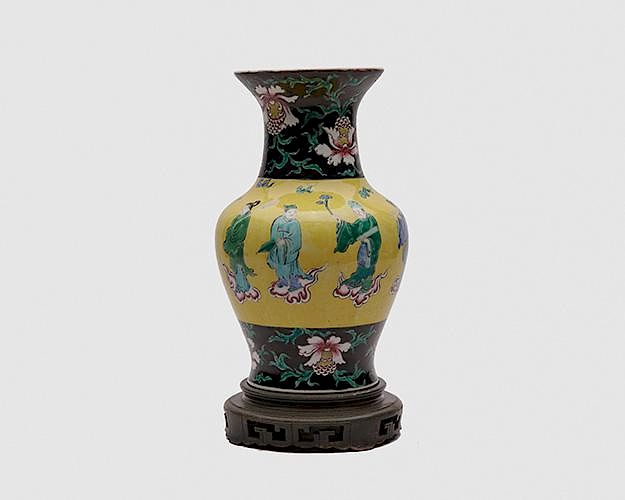 Appraisal: Chinese Yellow and Black Ground Figural Decorated Vase th century