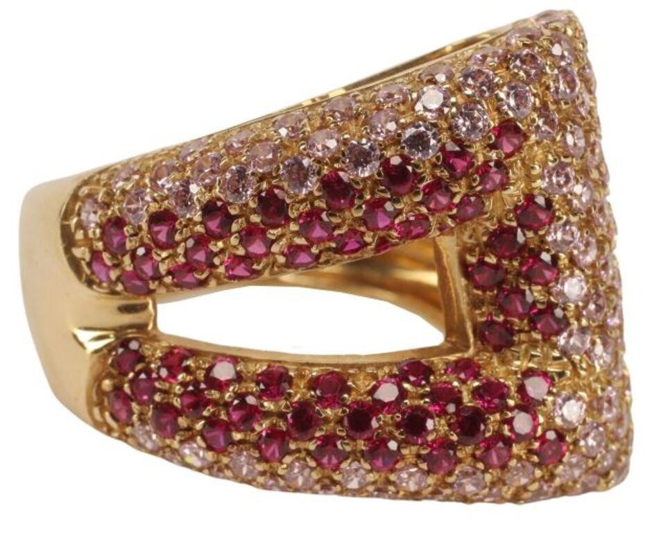 Appraisal: Estate kt yellow gold ring top pave set with pink