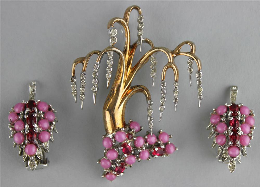 Appraisal: REJA WEEPING WILLOW PIN WITH COLORLESS RHINESTONES AND PINK STONES