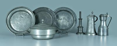 Appraisal: Seven pieces assorted pewter three shallow bowls one with English