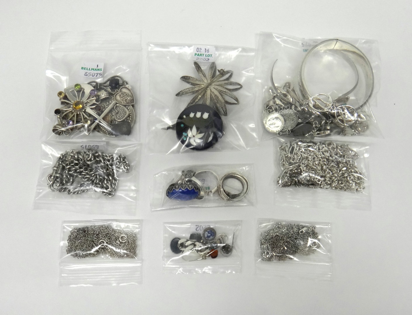 Appraisal: Mostly silver jewellery comprising six rings four brooches fourteen pendants