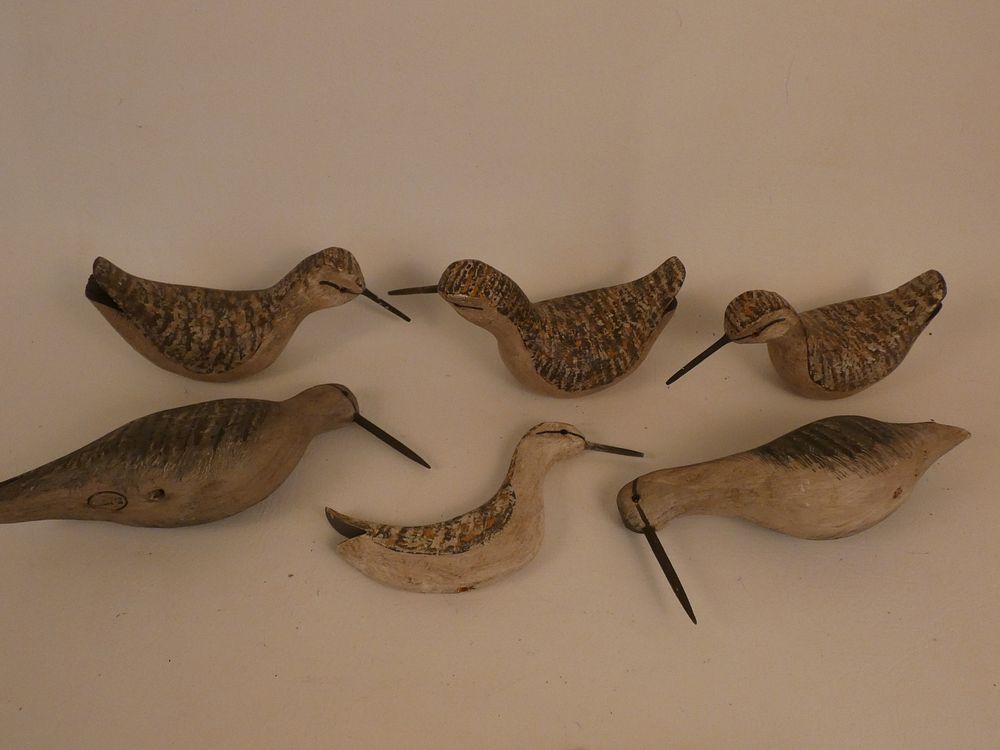 Appraisal: HARRY MONK SHORE BIRDS Lot of old carved and painted