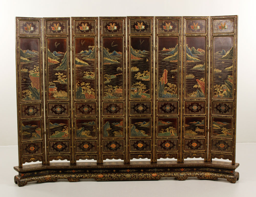 Appraisal: - Chinese Seven-Panel Screen Chinese seven-panel screen with inlay Republic