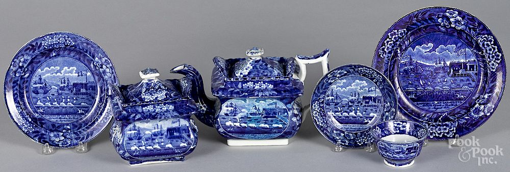 Appraisal: Six pieces of Staffordshire historical blue Landing of Lafayette Exclusive