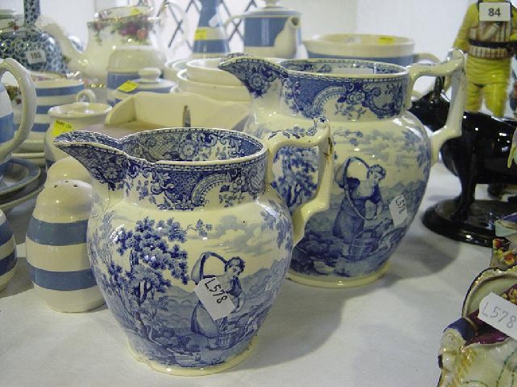 Appraisal: Two early th century blue and white printed jugs in