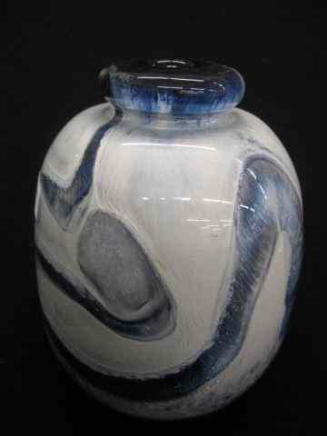 Appraisal: Robert Eickholt Art Glass Vase blue snake on snowy background