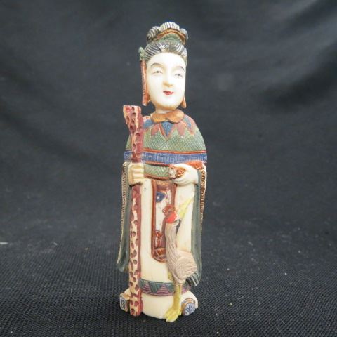 Appraisal: Chinese Carved Ivory Figural Snuff Bottle empress with crane by