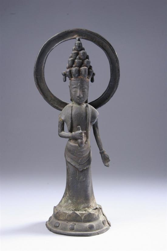 Appraisal: KOREAN IRON FIGURE OF DEITY Standing wearing a high headdress