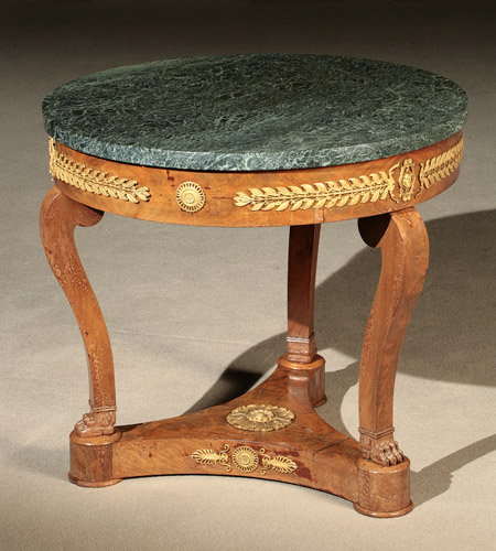 Appraisal: Empire Style Ormolu Mounted Mahogany Marble-Top Table de Milieu Circa