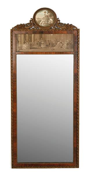 Appraisal: A Louis XVI style mahogany mirror with inset lithographs height