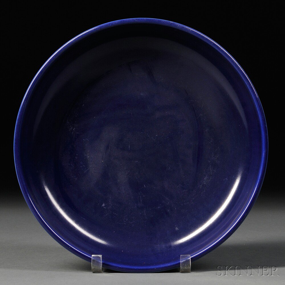 Appraisal: Blue Monochrome Dish China Ming Dynasty or later lightly flared