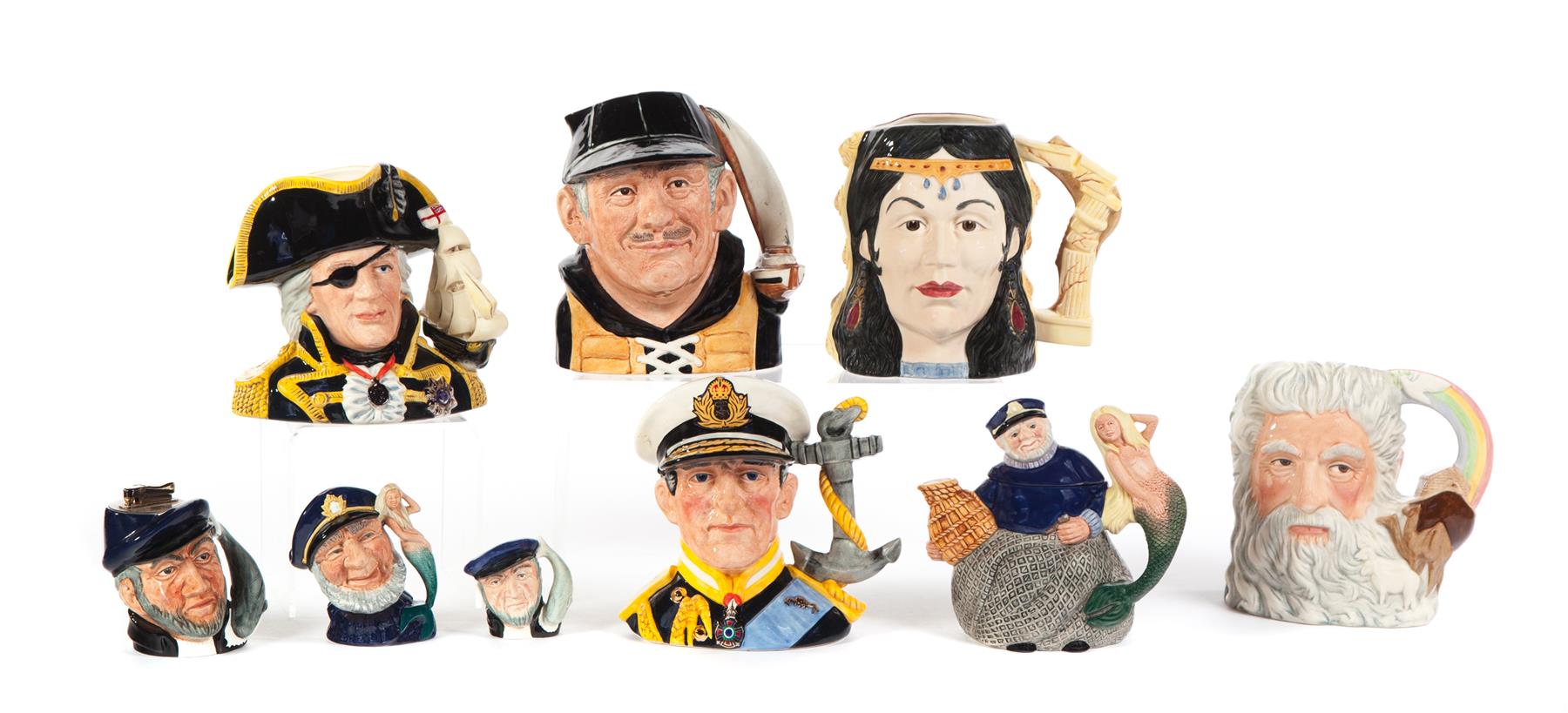 Appraisal: NINE ROYAL DOULTON CHARACTER MUGS INCLUDING NAUTICAL AND BIBLICAL THEMES