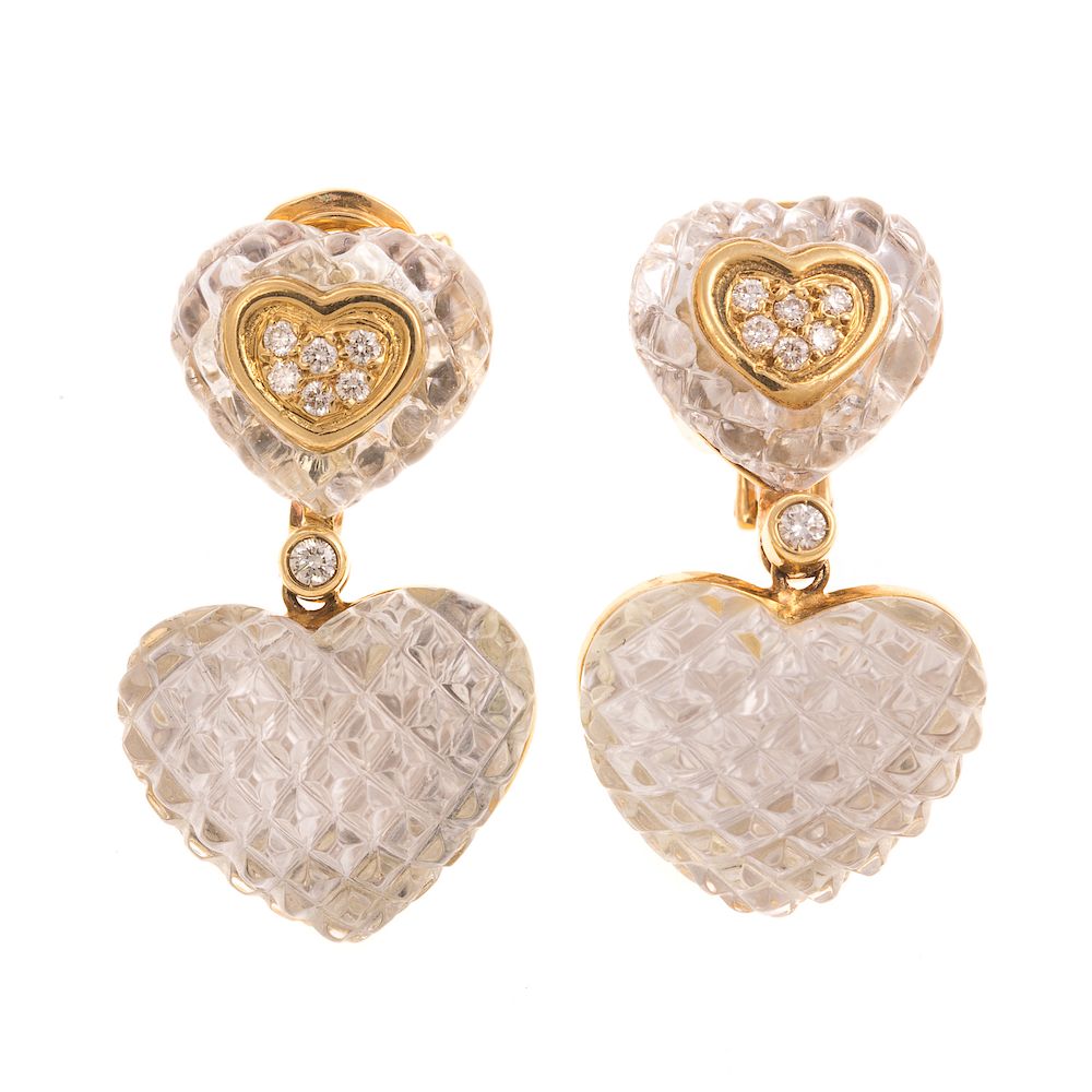 Appraisal: A Pair of Crystal Diamond Earrings by Sabbadini K yellow